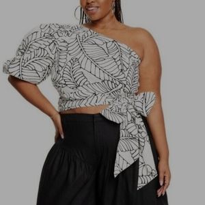 Fe Noel Palm Leaf Print Side Tie Shirt - Size 14